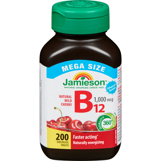Jamieson B₁₂ Natural Wild Cherry 1,000 Mcg Mega Size 200 ea, $0.13/1ea