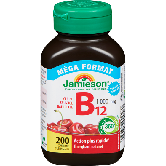 Jamieson B₁₂ cerise sauvage naturelle 1 000 mcg méga format 200 ea, 0,13 $/1ch