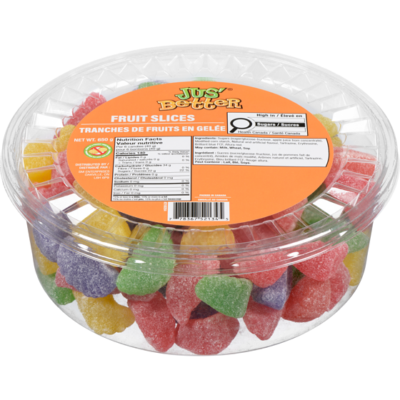 Jus' Better Fruit Slices 650 g, $1.00/100g