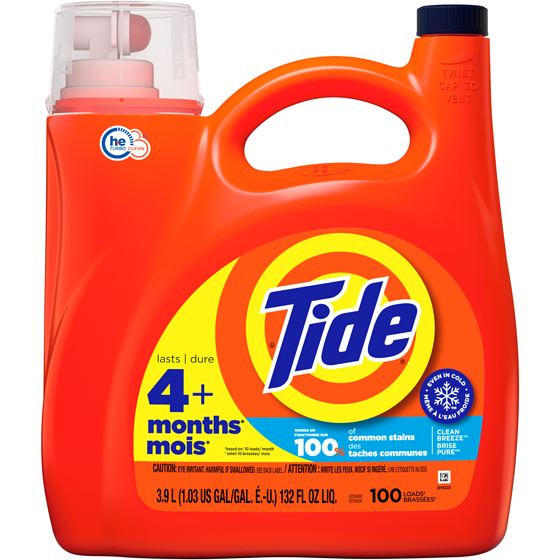 Tide Liquid Laundry Detergent, Clean Breeze, 100 loads, HE Compatible 3.9 l, $0.56/100ml