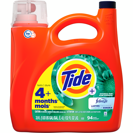 Tide Plus Freshness Botanical Rain HE Turbo Clean Liquid Laundry Detergent, 94 loads 3.9 l, $0.56/100ml