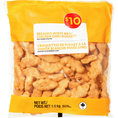 null Croquettes de poulet à la viande blanche panée dino 1.5 kg, 0,67 $/100g