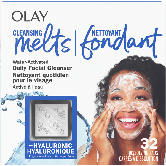 Olay Cleansing Melts + Hyaluronic Face Cleanser, 32ct, Water-Activated Face Wash Cleans, Tones, and Refreshes Skin 32 ea, $0.47/1ea