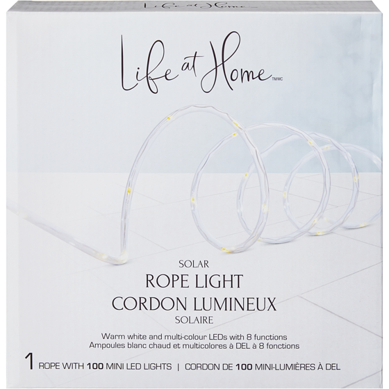 Life at Home Cordon lumineux solaire avec 100 ampoules – blanc chaud et multicolores 1 ea, 29,00 $/1ch
