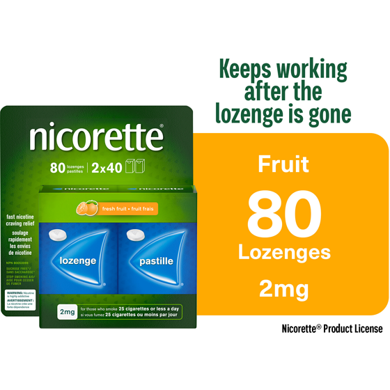 Nicorette Fruit 2mg Lozenge 80 ea, $0.56/1ea