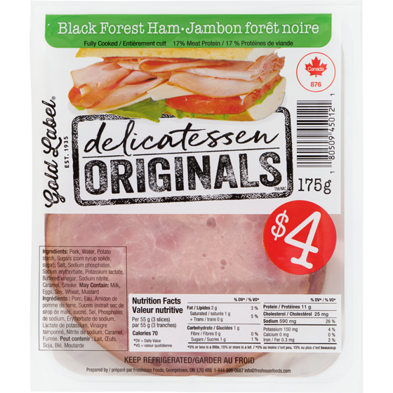 Gold Label Delicatessen originals jambon forêt noire 175 g, 2,29 $/100g