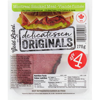Gold Label Delicatessen Originals Montreal Smoked Meat 175 g, $2.29/100g