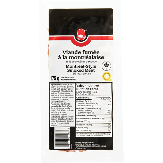 Royal Viande fumée à la montréalaise 175 g, 2,57 $/100g