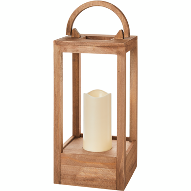 Life at Home Wood Lantern with LED Candle - Tan - 1 ea | Maxi