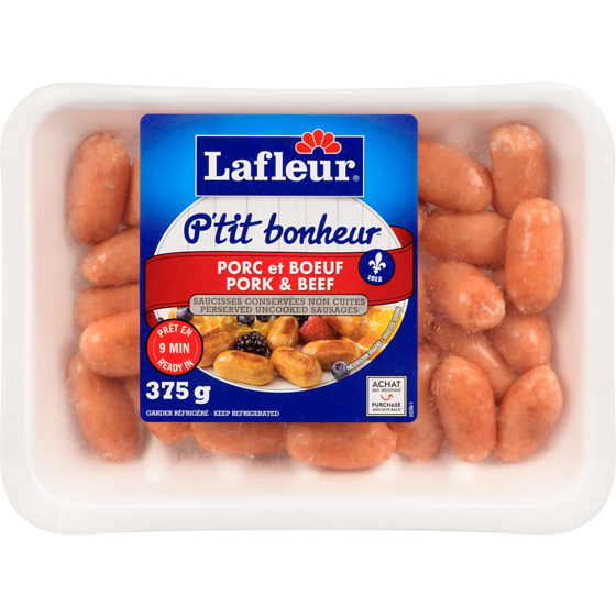 Lafleur P'tit Bonheur Pork & Beef Sausages 375 g, $1.73/100g