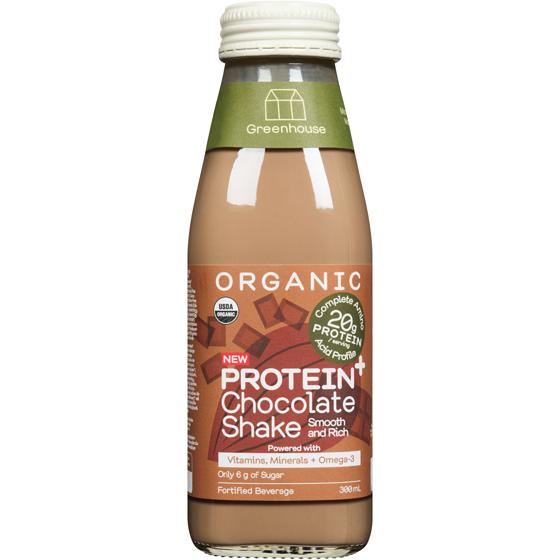 Greenhouse Protein Shake Chocolate Organic 300 ml, $2.00/100ml