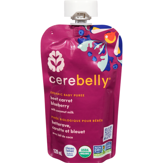 Cerebelly Puree biologiques pour bebes, betterave, carotte et bleuet avec lait de coco 128 ml, 2,73 $/100ml