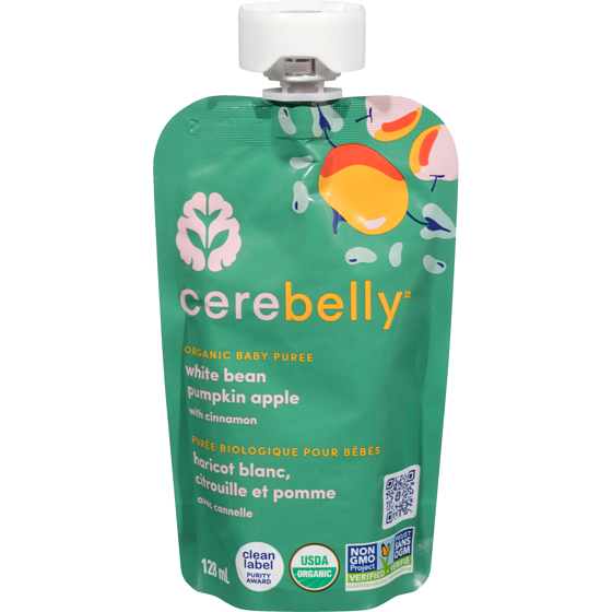 Cerebelly Puree biologiques pour bebes, haricot blanc, citrouille et pomme avec cannelle 128 ml, 2,73 $/100ml
