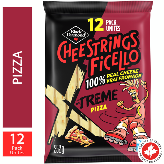 Black Diamond X-Treme Pizza Cheestrings 252 g, $2.37/100g