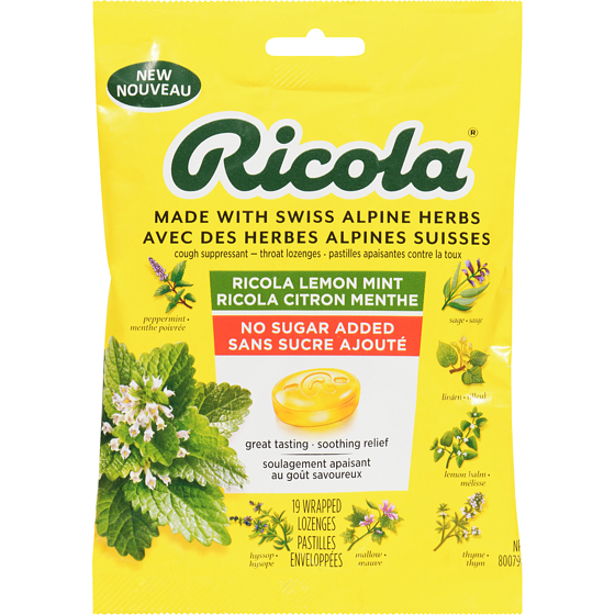 Ricola Lemon Mint No Sugar Added Throat Drops, 19 Lozanges 19 ea, $0.25/1ea