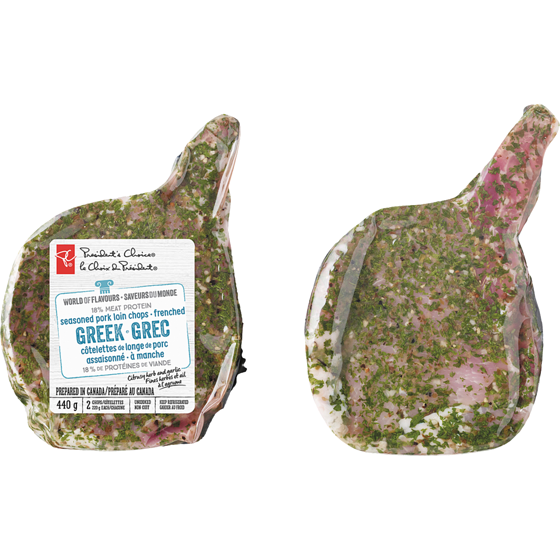 President's Choice World Of Flavours Greek Frenched Pork Loin Chops 440 g, $1.88/100g