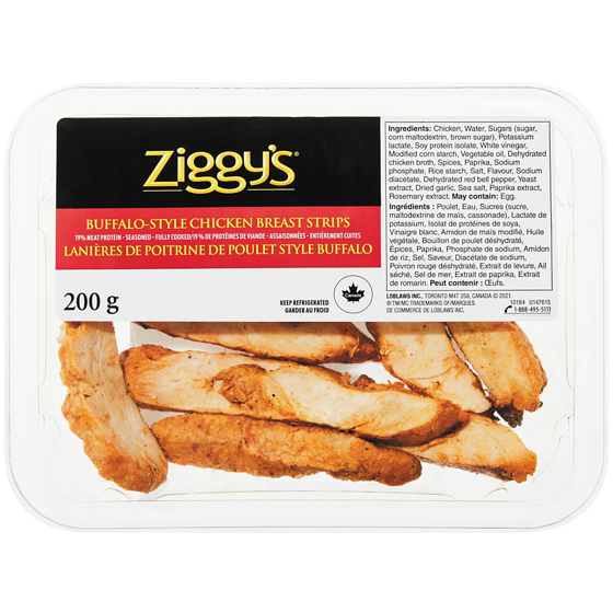 Ziggy’s Lanières de poitrine de poulet style buffalo 200 g, 2,45 $/100g