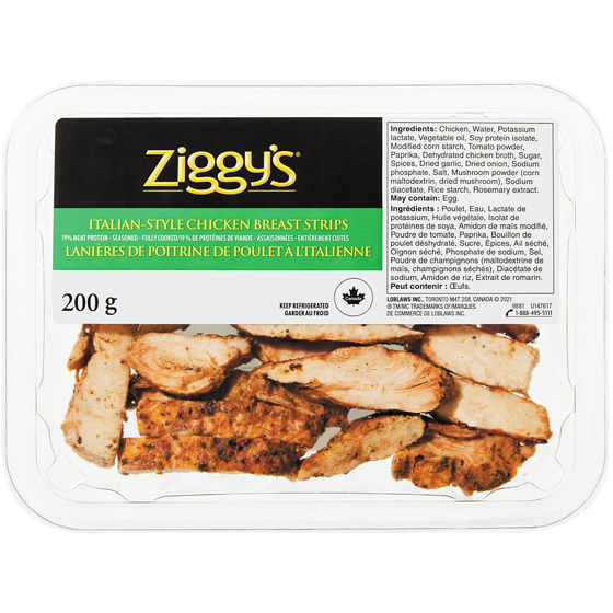 Ziggy's Italian-Style Chicken Breast Strips 200 g, $4.00/100g