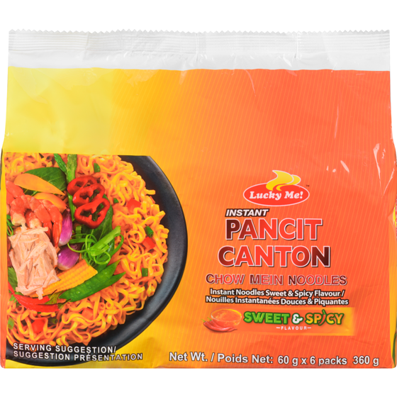 Lucky Me! Instant Pancit Canton Chow Mein Noodles Sweet & Spicy Flavour 360 g, $1.05/100g