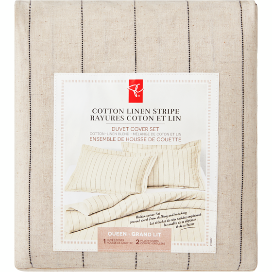 le Choix du Président Ensemble de housse de couette 3 pièces rayures coton et lin pour grand lit 1 ea, 99,00 $/1ch