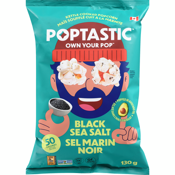 POPTASTIC Kettle Cooked Popcorn Black Sea Salt 130 g, $4.07/100g