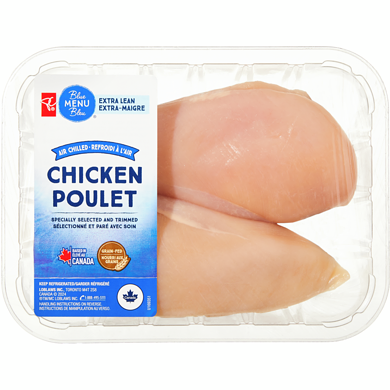 PC Blue Menu Extra Lean Boneless Skinless Chicken Breasts 841 g, $1.78/100g