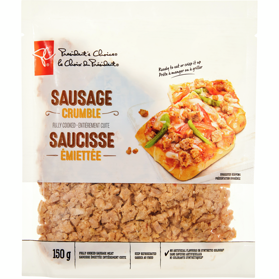 President's Choice Sausage Crumble, Fully Cooked 150 g, $3.66/100g