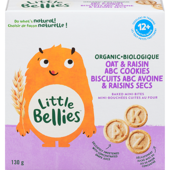 Little Bellies Toddlers In Training Baked Mini-Bites Organic Oat & Raisin Abc Cookies 12+ Months 130 g, $4.22/100g