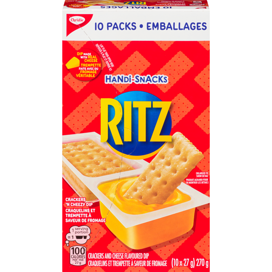 Christie Craquelins Handi Snacks de Ritz et trempette, fromage véritable 10x27.0 g, 3,89 $/100g