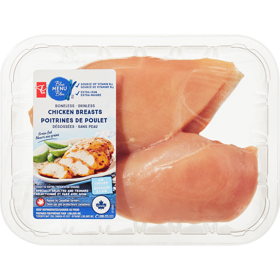 le Choix du Président Poitrines de poulet extra-maigres désossées sans peau Menu bleu 0.42 kg, 1,90 $/100g
