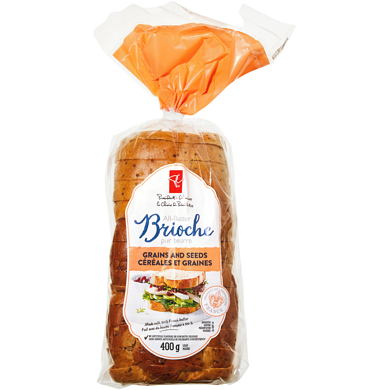 President's Choice All-Butter Grains and Seeds Brioche Loaf 400 g, $1.25/100g