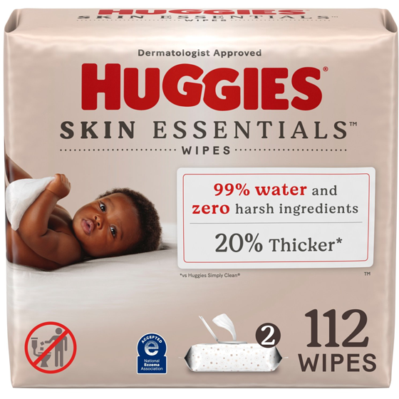 Huggies Skin Essentials Baby Wipes, 2 Flip Top Packs (112 Wipes)  112 ea, $0.10/1ea