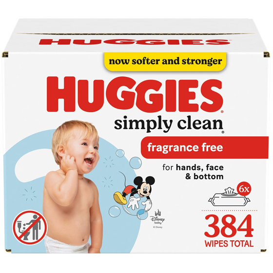 Huggies Simply Clean Unscented Baby Wipes, 6 Flip-Top Packs  384 ea, $0.04/1ea