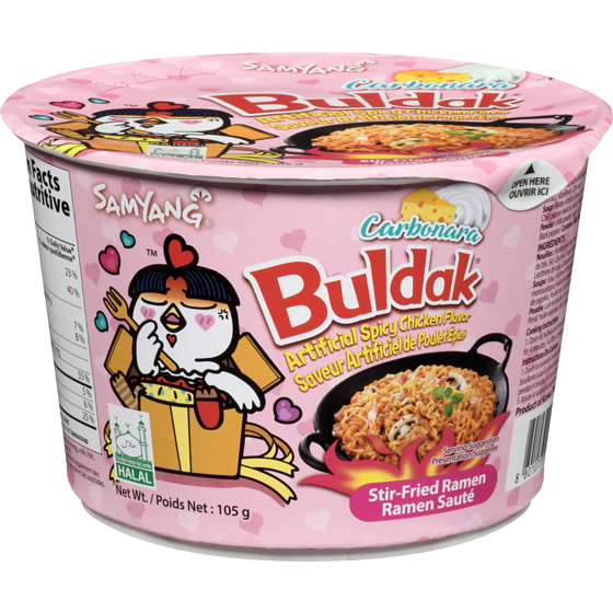 Samyang Buldak ramen sauté carbonara saveur artificiel de poulet épicé 105 g, 3,32 $/100g