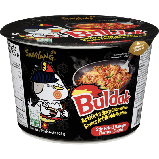 Samyang Buldak ramen sauté saveur artificiel de poulet épicé 105 g, 3,32 $/100g