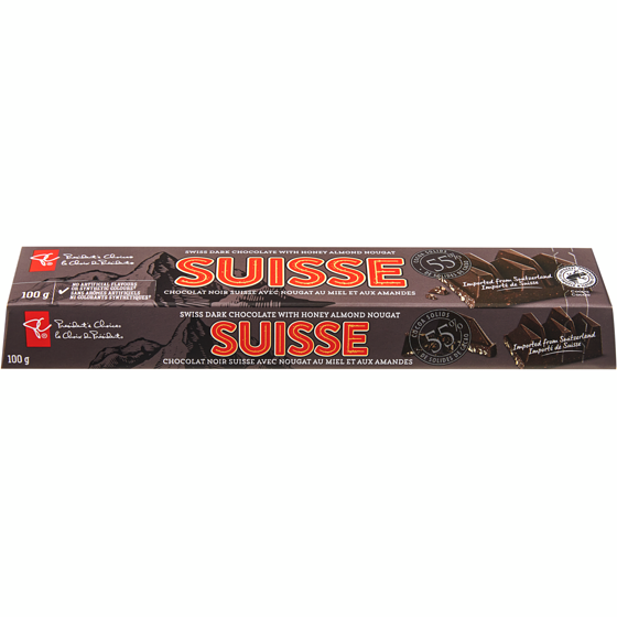 President's Choice Suisse Swiss Dark Chocolate with Honey Almond Nougat 100 g, $2.99/100g