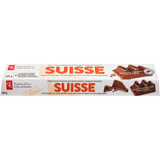 President's Choice Suisse Swiss Milk Chocolate with Honey Almond Nougat 100 g, $2.79/100g