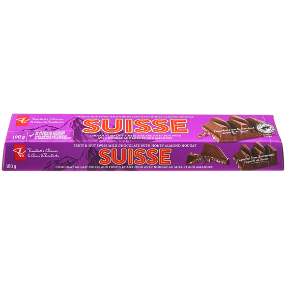 President's Choice Suisse Swiss Fruit & Nut Milk Chocolate with Honey Almond Nougat 100 g, $2.79/100g