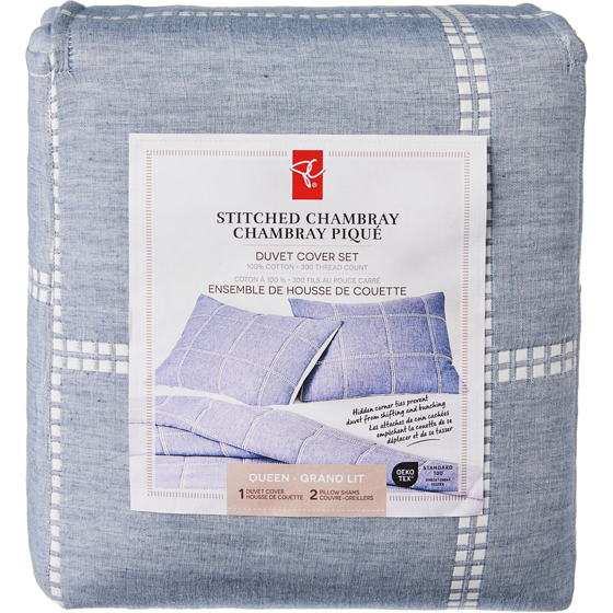 President's Choice Queen Stitched Chambray Duvet Cover 3 Piece Set 1 ea, $99.00/1ea