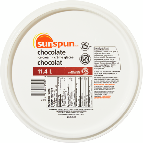 Sunspun Chocolate Ice Cream 11.4 l, $0.22/100ml