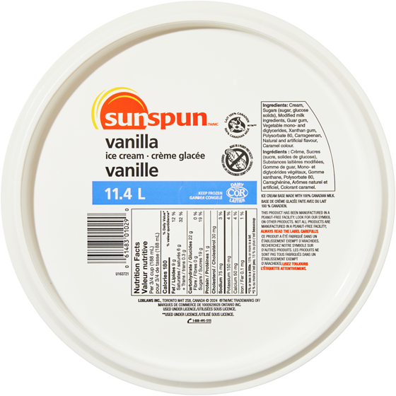 Sunspun Vanilla Ice Cream 11.4 l, $0.22/100ml