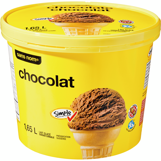 Sans Nom Lait glacé au chocolat 1.65 l, 0,24 $/100ml