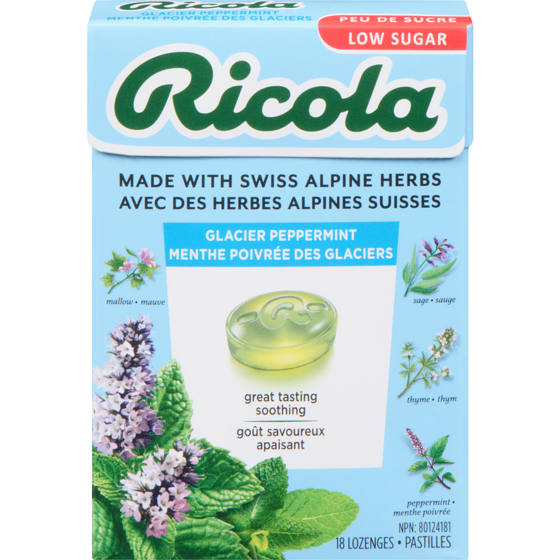 Ricola Box Glacier Peppermint, Low Sugar Naturally Delicious Throat Refreshment & Relief 18 ea, $0.19/1ea