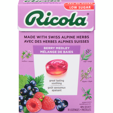 Ricola Boîte Mélange de baies, Soulagement naturel et faible en sucre pour la gorge (90) 18 ea, 0,21 $/1ch