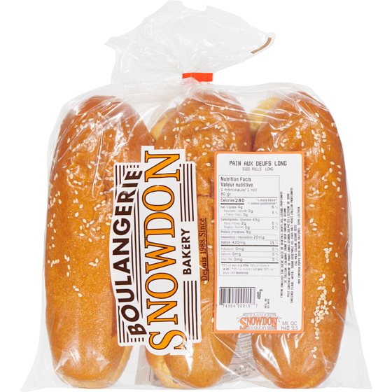 Snowdon Bakery Pain aux oeufs long 480 g, 1,21 $/100g