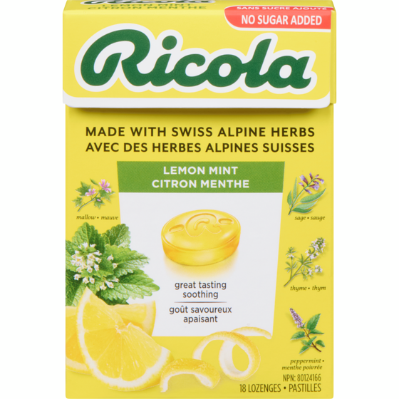 Ricola Box Lemon Mint, No Sugar Added, Naturally Refreshing Throat Relief 18 ea, $0.19/1ea