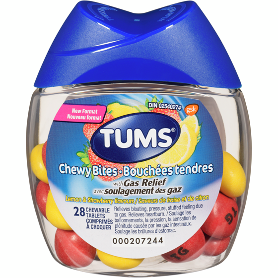 Tums Chewy Bites With Gas Relief Lemon And Strawberry Flavours 28 ea, $0.21/1ea