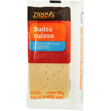 Ziggy’s Tranches de fromage suisse léger 160 g, 3,13 $/100g