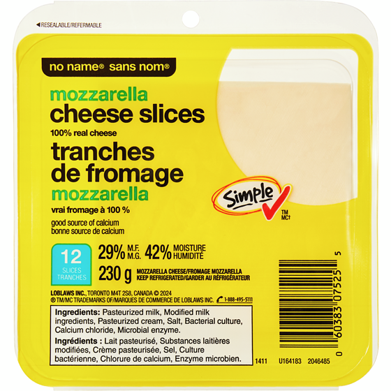 No Name Mozzarella Cheese Slices 230 g, $2.52/100g