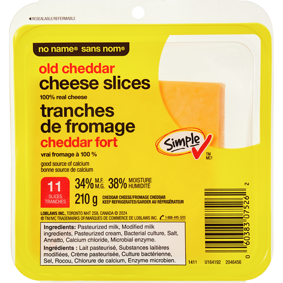 No Name Old Cheddar Cheese Slices 210 g, $2.76/100g